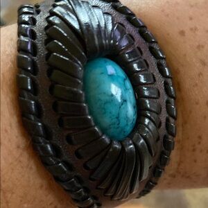 Brown Leather Bracelet with Turquoise Stone